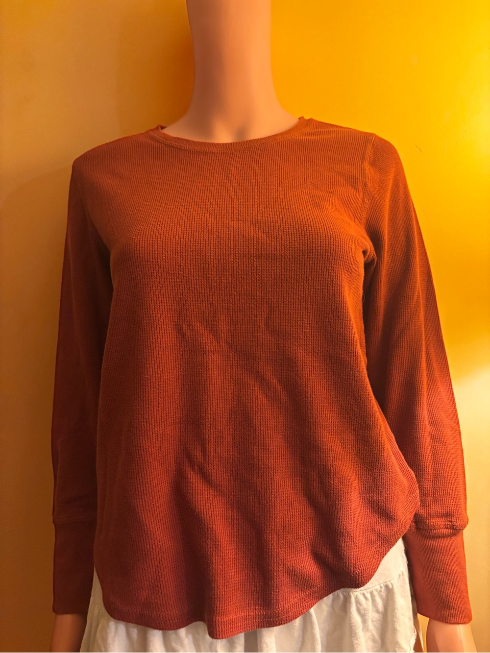 American Vintage Rust Long-Sleeve Waffle Knit Top